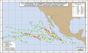 Map showing paths of tropical cyclones that formed in the northeastern Pacific Ocean in 2004