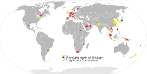 World map showing the distribution of Australian goods