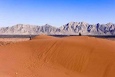 View to the Pinacate craters from the sand dunes