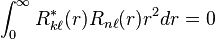 \int_0^\infty R_{k\ell}^\ast(r) R_{n\ell}(r) r^2 dr = 0 