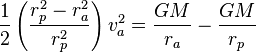  \frac{1}{2} \left( \frac{r_p^2 - r_a^2}{r_p^2} \right) v_a^2 = \frac{GM}{r_a} - \frac{GM}{r_p} 