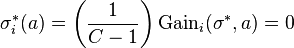 
\sigma^*_i(a) = \left(\frac{1}{C-1}\right)\text{Gain}_i(\sigma^*, a) = 0
