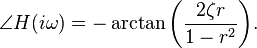 \angle H(i\omega)= -\arctan {\left (\frac{2 \zeta r}{1-r^2} \right)}. 