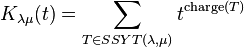 K_{\lambda\mu}(t) = \sum_{T \in SSYT(\lambda,\mu)} t^{\mathrm{charge}(T)}