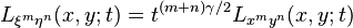 L_{\xi^m \eta^n}(x, y; t) = t^{(m+n) \gamma/2} L_{x^m y^n}(x, y; t)