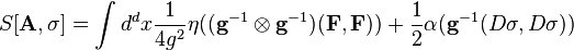 S[\bold{A},\sigma]=\int d^dx \frac{1}{4g^2}\eta((\bold{g}^{-1}\otimes \bold{g}^{-1})(\bold{F},\bold{F}))+\frac{1}{2}\alpha(\bold{g}^{-1}(D\sigma,D\sigma))