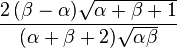 \frac{2\,(\beta-\alpha)\sqrt{\alpha+\beta+1}}{(\alpha+\beta+2)\sqrt{\alpha\beta}}