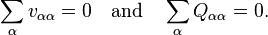 
\sum_{\alpha} v_{\alpha\alpha} = 0 \quad \hbox{and} \quad \sum_{\alpha} Q_{\alpha\alpha} = 0 .
