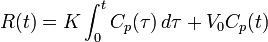 R(t) = K \int_0^t C_p(\tau) \, d\tau + V_0  C_p(t)