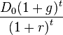 \frac{D_0 (1+g)^t}{{(1+r)}^t}