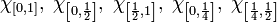 \chi_{\left[0,1\right]},\;\chi_{\left[0,\frac12\right]},\;\chi_{\left[\frac12,1\right]},\;\chi_{\left[0,\frac14\right]},\;\chi_{\left[\frac14,\frac12\right]}