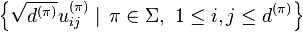 \left\{{\sqrt {d^{(\pi )}}}u_{ij}^{(\pi )}\mid \,\pi \in \Sigma ,\,\,1\leq i,j\leq d^{(\pi )}\right\}