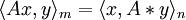 \langle Ax, y\rangle _m =\langle x, A*y\rangle _n