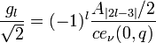 \frac {g_l} {\sqrt{2}}=(-1)^l \frac {A_{|2l-3|}/2} {ce_{\nu}(0,q)}