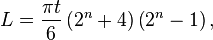 
L = \frac{\pi t}{6}\left(2^{n}+4\right)\left(2^{n}-1\right),
