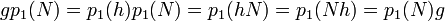 gp_1(N)=p_1(h)p_1(N)=p_1(hN)=p_1(Nh)=p_1(N)g