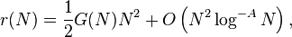 r(N)={1\over 2}G(N)N^2+O\left(N^2\log^{-A}N\right),