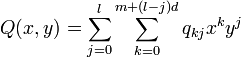 Q(x,y) = \sum_{j=0}^l \sum_{k=0}^{m+(l-j)d} q_{kj} x^k y^j