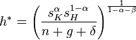 h^* = \left( \frac{s_{K}^{\alpha} s_{H}^{1- \alpha}}{n + g + \delta} \right)^{\frac{1}{1- \alpha- \beta}}