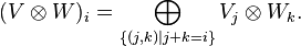  (V \otimes W)_i = \bigoplus_{\left\{\left(j,k\right)|j+k=i\right\}} V_j \otimes W_k. 