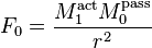 F_0 = \frac{M_1^\mathrm{act}  M_0^\mathrm{pass}}{r^2}