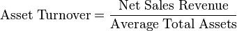 \mbox{Asset Turnover} = \frac{\mbox{Net Sales Revenue}}{\mbox{Average Total Assets}}