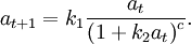 a_{t+1} = k_1 \frac{a_t}{ \left(1+k_2 a_t\right)^c}. 