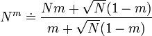 N^m \doteq \frac{Nm+\sqrt{N}(1-m)}{m+\sqrt{N}(1-m)}