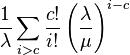 \frac{1}{\lambda}\sum_{i>c} \frac{c!}{i!}\left( \frac{\lambda}{\mu} \right)^{i-c}