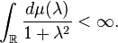  \int_{\mathbb{R}} \frac{d\mu(\lambda)}{1+\lambda^2} < \infty.