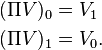 \begin{align}
(\Pi V)_0 &= V_1 \\
(\Pi V)_1 &= V_0.\end{align}