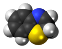 Space-filling model of the 2H-1,4-benzothiazine molecule