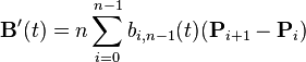 \mathbf{B}'(t) = n \sum_{i=0}^{n-1} b_{i,n-1}(t) (\mathbf{P}_{i+1} - \mathbf{P}_i)