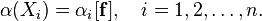 \alpha(X_i) = \alpha_i[\mathbf{f}] , \quad i=1,2,\dots,n.