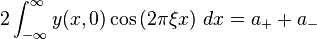  2\int_{-\infty}^\infty y(x,0) \cos\left(2\pi\xi x\right) \, dx = a_++a_-