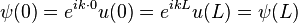  \psi (0) = e^{ik \cdot 0} u(0) = e^{ikL} u(L) = \psi (L)