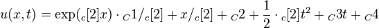 u(x, t) = \exp({_c[2]}x)\cdot{_C1}/{_c[2]}+x/{_c[2]}+{_C2}+\frac 1 2 \cdot{_c[2]} t^2+{_C3} t+{_C}4