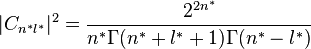 |C_{n^{*}l^{*}}|^{2}= \frac{2^{2n^{*}}}{n^{*}\Gamma(n^{*}+l^{*}+1)\Gamma(n^{*}-l^{*})}