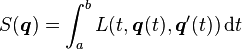 \displaystyle S(\boldsymbol q) = \int_a^b L(t,\boldsymbol q(t),\boldsymbol q'(t))\, \mathrm{d}t