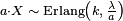 \scriptstyle a \cdot X \;\sim\; \mathrm{Erlang}\left(k,\, \frac{\lambda}{a}\right)\,