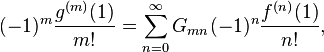 (-1)^m \frac{g^{(m)}(1)}{m!} = \sum_{n=0}^\infty G_{mn} (-1)^n \frac{f^{(n)}(1)}{n!},