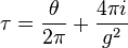 \tau=\frac{\theta}{2\pi}+\frac{4\pi i}{g^2}