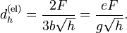 d_h^{\mathrm{(el)}} = \frac{2F}{3b\sqrt{h}} = \frac{e F}{g \sqrt{h}}. 