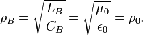 \rho_B = \sqrt{\frac{L_B}{C_B}} = \sqrt{\frac{\mu_0}{\epsilon_0}} = \rho_0. \ 