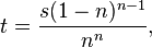  t = \frac{s (1-n)^{n-1}}{n^n},