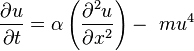 \frac{\partial u}{\partial t}=\alpha\left(\frac{\partial^2u}{\partial x^2}\right)-\ m u^4