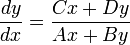 \frac{dy}{dx} = \frac{Cx+Dy}{Ax+By}