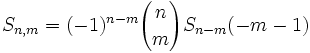 S_{n,m}=(-1)^{n-m} {n \choose m} S_{n-m}(-m-1)