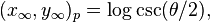 (x_\infty, y_\infty)_{p} = \log \csc (\theta/2),