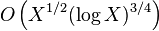 O\left({X^{1/2}(\log X)^{3/4}}\right)